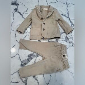 Hope & Henry baby’s boy 12-18 month taupe herringbone fleece set